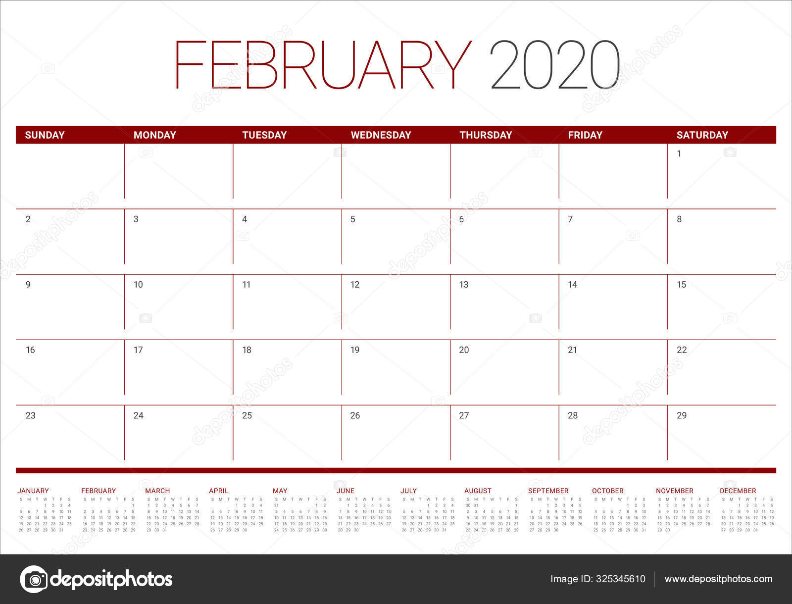 2020年2月デスクカレンダーベクトルイラスト ストックベクター