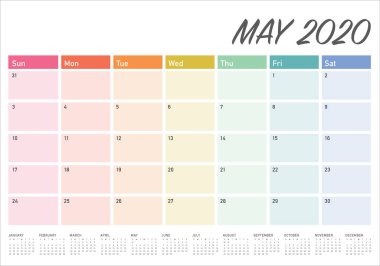 Mayıs 2020 masa takvimi vektör illüstrasyon