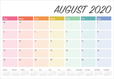Ağustos 2020 masa takvimi vektör illüstrasyon
