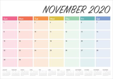 Kasım 2020 masa takvimi vektör illüstrasyon