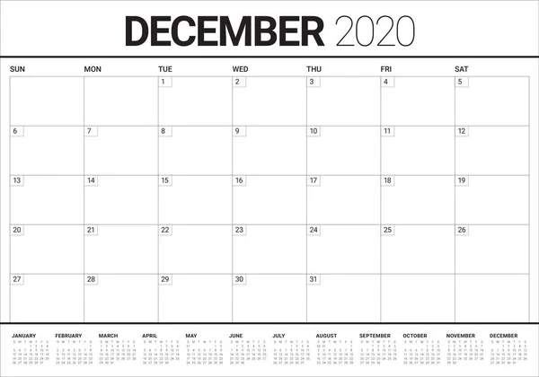 Diciembre 2020 escritorio calendario vector ilustración — Vector de stock