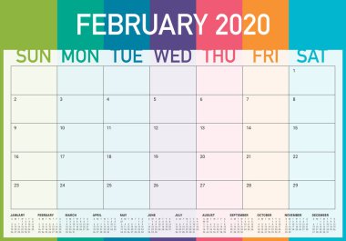 Şubat 2020 masa takvimi vektör illüstrasyon