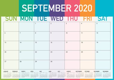 Eylül 2020 masa takvimi vektör illüstrasyon