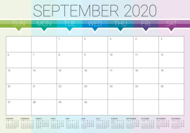 Eylül 2020 masa takvimi vektör illüstrasyon