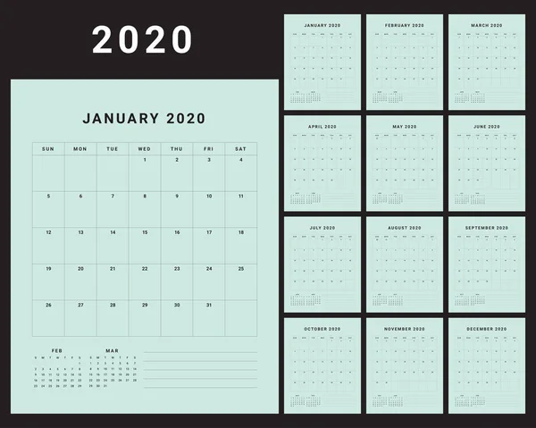 Año 2020 Escritorio Calendario Vector Ilustración Diseño Simple Limpio — Vector de stock