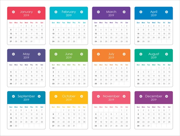 Έτος 2020 Μηνιαία Απεικόνιση Διάνυσμα Ημερολόγιο Απλό Και Καθαρό Σχεδιασμό — Διανυσματικό Αρχείο