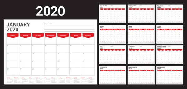Year 2020 Desk Calendar Vector Illustration Simple Clean Design — Stock Vector
