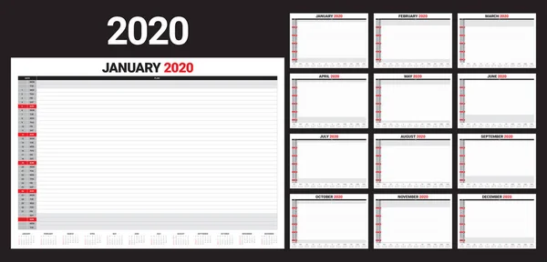 Año 2020 Escritorio Calendario Vector Ilustración Diseño Simple Limpio — Vector de stock