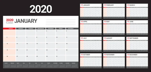 Anno 2020 Scrivania Calendario Vettoriale Illustrazione Design Semplice Pulito — Vettoriale Stock