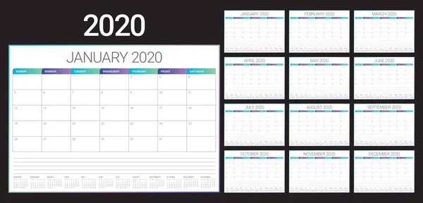Año 2020 Escritorio Calendario Vector Ilustración Diseño Simple Limpio — Vector de stock