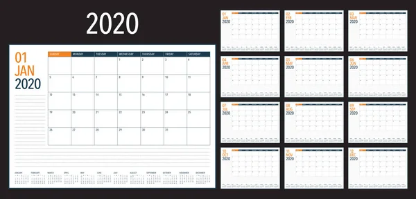 Векторная Иллюстрация Календаря 2020 Года Простой Чистый Дизайн — стоковый вектор