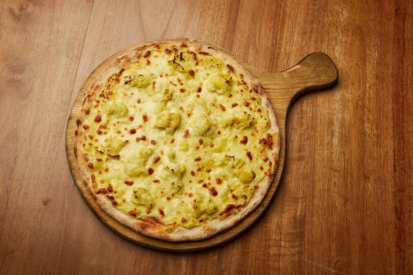 pizza with pineapples, Italian dish, pizzeria, presentation and serving, menu, beautifully decorated dish, delicious food, pizza, delicious and hot pizza, greens, pizza wooden board