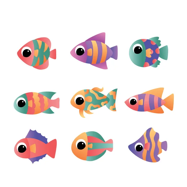 Peces de río aislados. Conjunto de peces de dibujos animados acuario de agua dulce . — Vector de stock