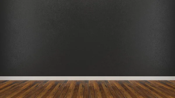Внутренняя Пустая Комната Черная Стена Дерева Темно Коричневый Пол Иллюстрация — стоковое фото