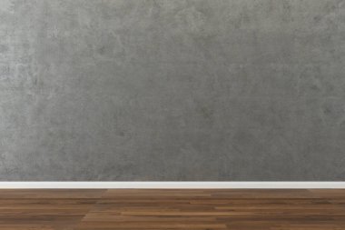 Boş iç mekan. Beton duvar ahşap zemin ışığı, 3D render arka plan Stüdyo şablonu konsepti