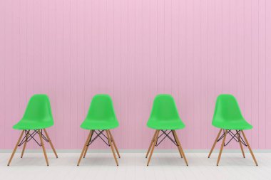 Oturma odası konsepti. 3D render kanepe masa lambası zemin ahşap duvar şablonu desen