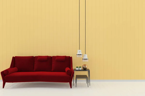 Oturma Odası Konsepti Render Kanepe Masa Lambası Zemin Ahşap Duvar — Stok fotoğraf