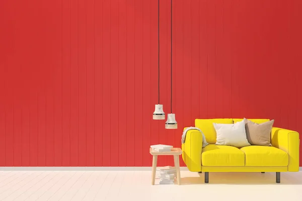 客厅的概念内部 三维渲染沙发台灯背景木地板木墙模板设计纹理 — 图库照片