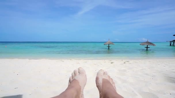 Feet Beach Front Sea — Stock Video