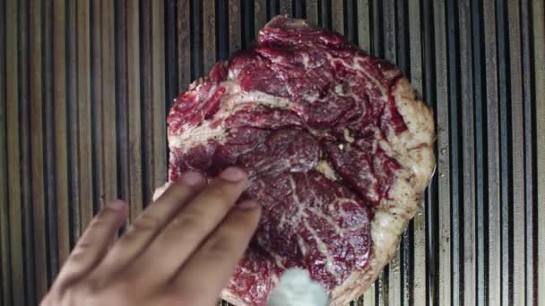 Cottura Bistecca Arrostimento Carne Tenera — Video Stock