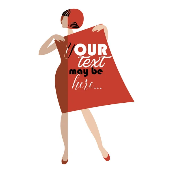 Κόκκινους Τόνους Απεικονίζεται Μια Γυναίκα Ένα Κτύπημα Μισοντυμένη Φόρεμα Και — Διανυσματικό Αρχείο
