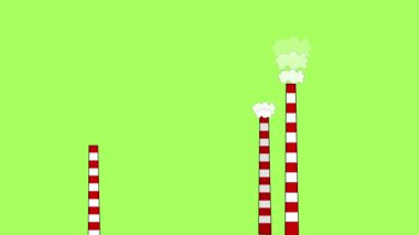  Kirliliği kavramı. Bacalar, duman ve fabrika yeşil ekran üzerinde