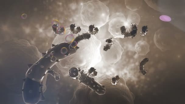 Animation 3D de cellules cancéreuses sur fond d'image de cancer — Video