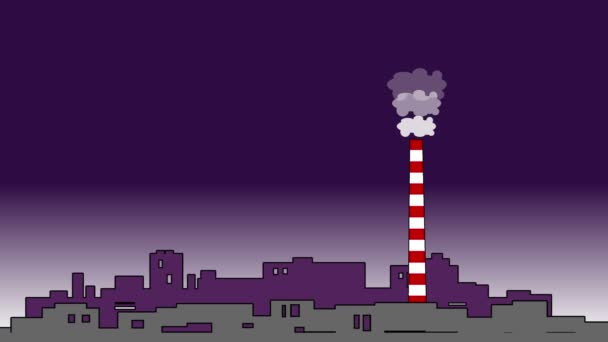 Koncept znečištění. Komín, smog a továrna v pozadí — Stock video