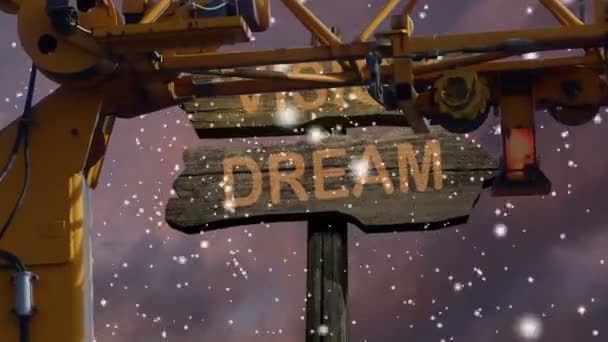 Sign direction DREAM - VISION with crane on front — Stock Video