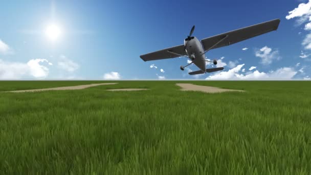 Πράσινο χωράφι με αεροπλάνο στο παρασκήνιο — Αρχείο Βίντεο