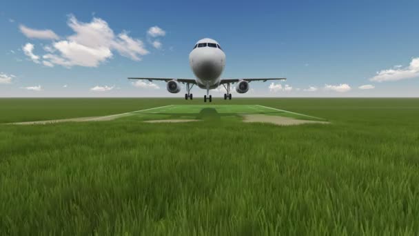 Campo verde con el avión en el fondo — Vídeos de Stock
