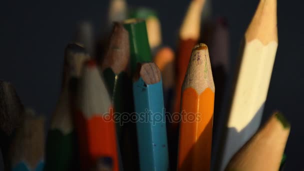 Close-up shot of colored pencils — Stock Video