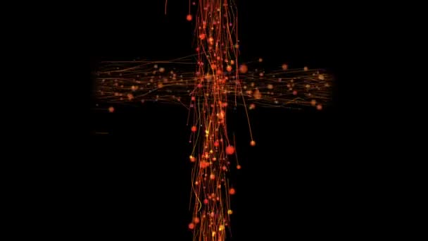 Croix religieuse chrétienne sur fond noir et illuminant des particules poussiéreuses flottant dans l'air — Video