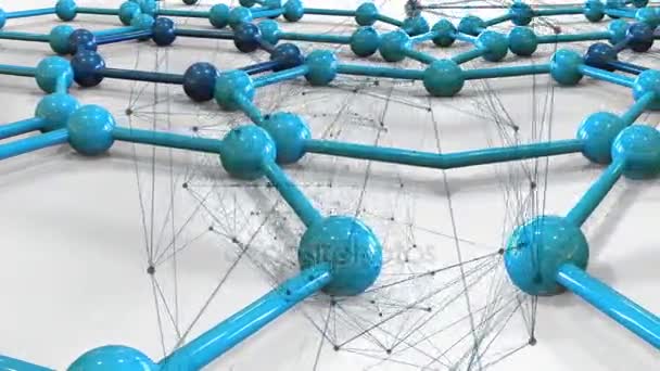 Blue connecting dots points and lines on connected molecular background — Stock Video