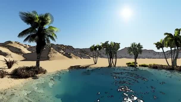 Oasis in the desert made with cartoon effect — Stock Video