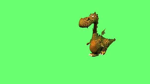 Милый дракон танцует на полу, изолированном на зеленом экране — стоковое видео