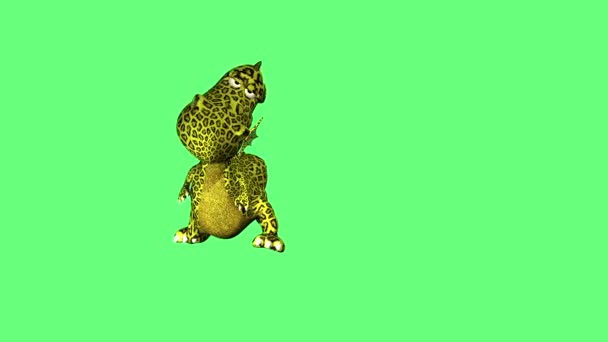 緑色の画面上に分離されて床に踊るかわいいドラゴン — ストック動画