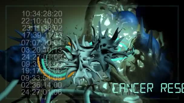 Cancro cellule e parola RICERCA CANCRO scrittura su sfondo immagine del cancro — Video Stock