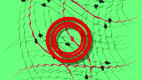 緑色の画面上に赤い丸で赤と黒のライン ウェーブ — ストック動画