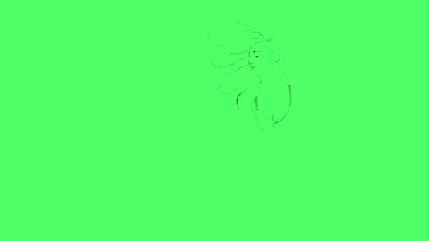 Animation Drawing Elegant Ballerina Black White Minimal Style Green Screen — Stock Video