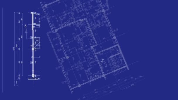 Abstrakte Architektur Hintergrund Blaupause Haus Plan Mit Skizze Der Stadt — Stockvideo