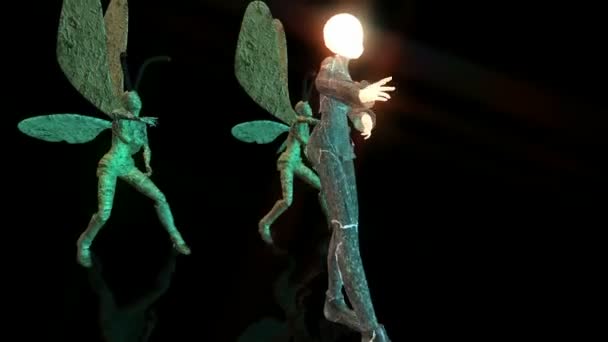 Marionnettes dansantes sur le sol noir humide — Video