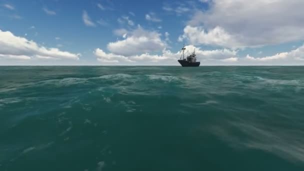 Mar paisagem com navio no mar — Vídeo de Stock