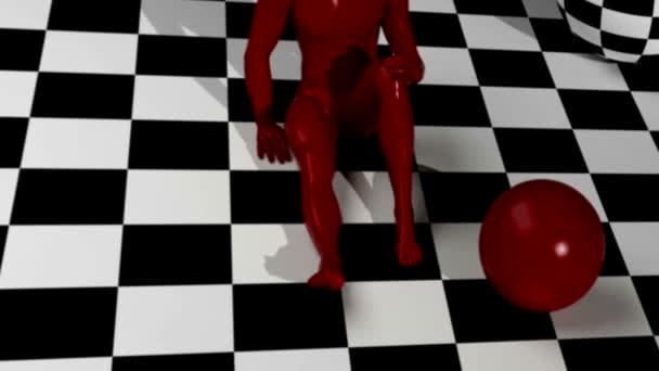 Клетчатая композиция с красным человеком конец красные шарики — стоковое видео