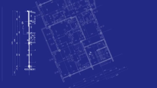 Abstraktní pozadí architektura: blueprint dům plán s nástin města — Stock video