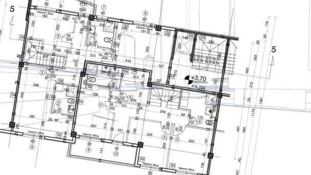 抽象体系结构背景︰ 蓝图房子计划以城市剪影 — 图库视频影像