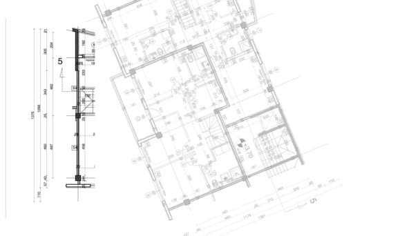 Fondo de arquitectura abstracta: plano de la casa con boceto de la ciudad — Vídeo de stock