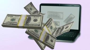  Bir dizüstü bilgisayardan para dökülüyor