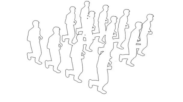 Silhouetten von Menschen, die rennen - getrennt auf weißer Leinwand — Stockvideo