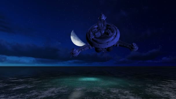 UFO flyger över havet — Stockvideo